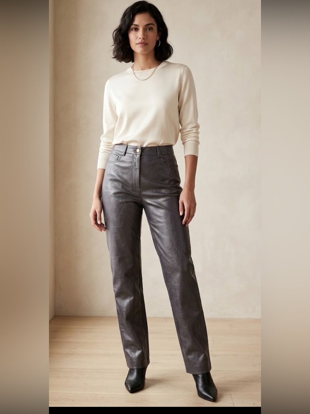 Wilfred High-Rise Faux Leather Jeans — Dark Brown